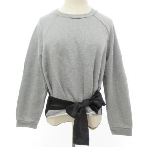 スウェット トレーナー サテン切替 クルーネック ショート丈 ウエストベルト グレー×ブラック 灰×黒 S S32GU0033