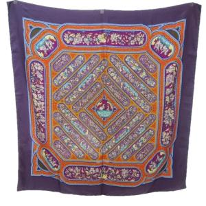 カレ90 QALAMDAN カラムダン スカーフ ストール シルク 総柄 パープル系 紫 0122