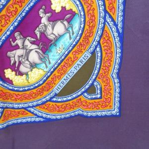 HERMES カレ90 QALAMDAN カラムダン スカーフ ストール シルク 総柄 パープル系 紫 0122