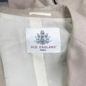 OLD ENGLAND 美品 パンツスーツ セットアップ フォーマル シルク混 1B ベージュ系 34 約XS相当 IBO33 0115