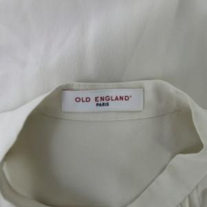 OLD ENGLAND 近年モデル シャツ ブラウス シルク プリーツ 比翼 長袖 ベージュ 36