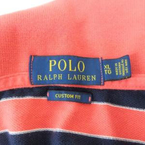 POLO RALPH LAUREN 美品 ポロシャツ Tシャツ カットソー 半袖 ボーダー柄 ワンポイント ポニーロゴ 刺繍 レッド×ネイビー 赤×紺 XL IBO33