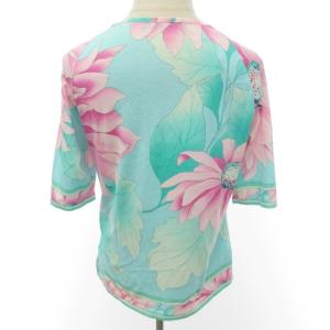 LEONARD FASHION カットソー Tシャツ 半袖 フラワー柄 花柄 総柄 コットンストレッチ ブルー系×ピンク系 LL IBO33