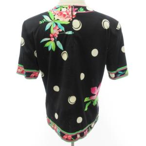 LEONARD FASHION カットソー Tシャツ 半袖 花柄 総柄 ブラック系 黒系 L IBO33 0109