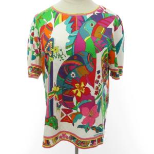 FASHION Tシャツ カットソー 半袖 総柄 鳥柄 コットン マルチカラー L IBO33 0109