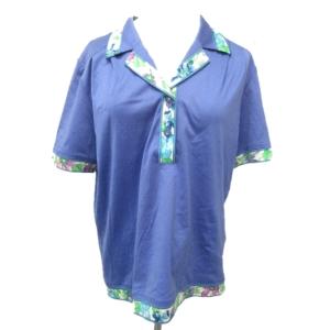 FASHION ポロシャツ カットソー Tシャツ 半袖 総柄切替 コットン パープル系 紫 L IBO33 0109