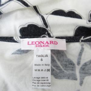 LEONARD SOLEIL チュニック カットソー ノースリーブ フラワー柄 花柄 総柄 装飾 ストレッチ ホワイト×ブラック 白×黒 S