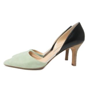 PELLICO バイカラー セパレート パンプス ヒール レザー シューズ イタリア製 グリーン 黒 38