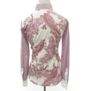 ETRO ドレスシャツ ブラウス 長袖 ペイズリー柄×ストライプ柄 総柄 コットン ストレッチ ホワイト×レッド 38 約S相当 IBO33