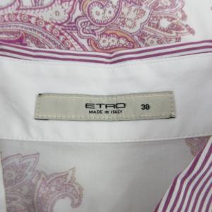 ETRO ドレスシャツ ブラウス 長袖 ペイズリー柄×ストライプ柄 総柄 コットン ストレッチ ホワイト×レッド 38 約S相当 IBO33