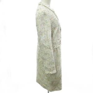 ANTEPRIMA 美品 ツイード ロングコート ジャケット ノーカラー アイボリー系 白系 38 約M相当 IBO33 0202