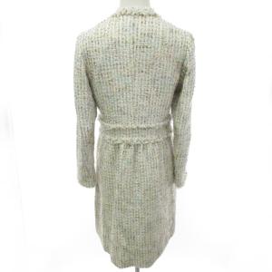 ANTEPRIMA 美品 ツイード ロングコート ジャケット ノーカラー アイボリー系 白系 38 約M相当 IBO33 0202