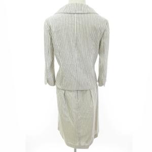 LANVIN COLLECTION 美品 ストライプ柄 セットアップ スカートスーツ 上下 2B ひざ丈 コットン 襟ギャザー フォーマル