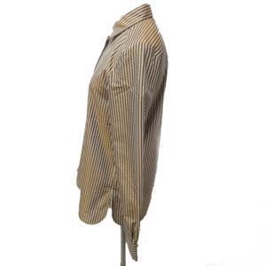 Max Mara 白タグ シルク混 ストライプ シャツ 比翼 ブラウス 長袖 ブラウン 茶 J36 約S 0131