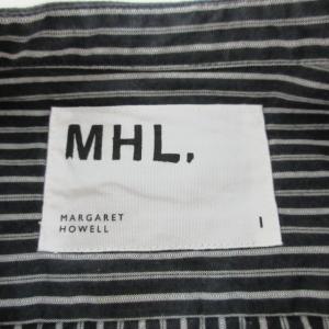 MHL. ストライプ バンドカラー シャツ カットソー 長袖 黒 ブラック グレー 1 約S ECR17
