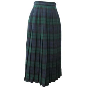 RALPH LAUREN ヴィンテージ ブラックウォッチ プリーツ ラップスカート チェック ロング丈 ウール ネイビー グリーン 7 約Sサイズ相当