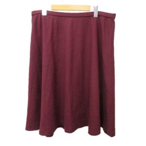 大きいサイズ イージー フレアスカート ゴムウエスト 膝下 ウール 無地 ボルドー 赤茶 17＋ 約XL?XXL 0129