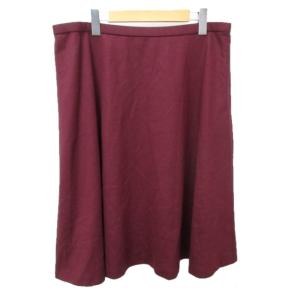 Leilian 大きいサイズ イージー フレアスカート ゴムウエスト 膝下 ウール 無地 ボルドー 赤茶 17＋ 約XL?XXL 0129