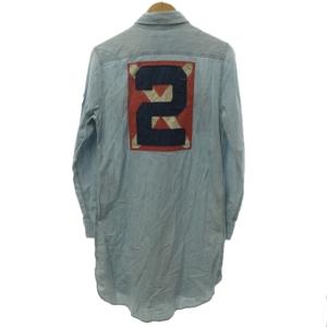 RALPH LAUREN ヴィンテージ加工 メタルボタン ロングシャツ カットソー ワッペン 長袖 ライトインディゴ 7 約S 0216 ECR17