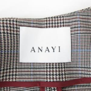 ANAYI 美品 近年モデル ベルテッド ノーカラージャケット ブレザー ウール混 千鳥格子 チェック柄 ウエストベルト グレー系 灰