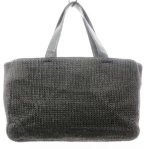 ウール ハンドバッグ トートバッグ 手提げカバン 鞄 三角ロゴプレート ニット素材 グレー系 灰 ECR17 0201