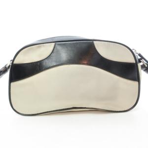 PRADA ショルダーバッグ ポシェット 斜め掛けカバン 鞄 クロスボディ ナイロン×レザー 三角ロゴプレート ベージュ×ブラック ECR17