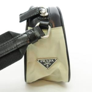 PRADA ショルダーバッグ ポシェット 斜め掛けカバン 鞄 クロスボディ ナイロン×レザー 三角ロゴプレート ベージュ×ブラック ECR17