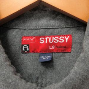 STUSSY 美品 ヴィンテージ USA製 ワークシャツ ストレッチ有 長袖 グレー 灰 L 0129 AA