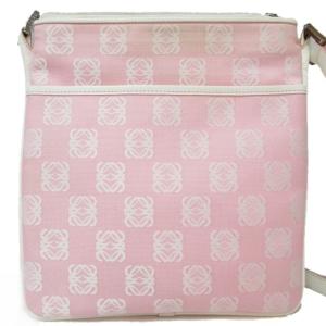 LOEWE アナグラム 総柄 ショルダーバッグ 斜め掛け キャンバス×レザー クロスボディ ピンク 白 0124 ECR17