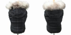 ANAYI 近年モデル リバーシブル ダウンベスト ウール チェック フォックスファー フード 灰 グレー 系 38 約M ECR17