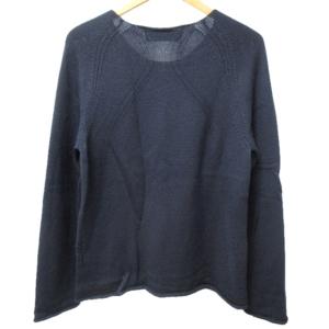 COMME des GARCONS HOMME PLUS AD2003 ニット セーター 長袖 ウール カットオフ加工 クルーネック ネイビー系 紺系 PK-N001 ECR17 0127