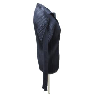 PLEATS PLEASE ISSEY MIYAKE プリーツ オープンカラー シャツ ブラウス ジャケット 長袖 開襟 ネイビー 紺