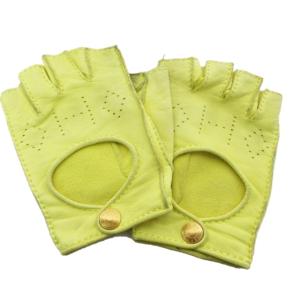 ラムレザー グローブ 革手袋 Hパンチング Hロゴ フィンガーレス フランス製 イエロー系 黄 7.5 0208 AA