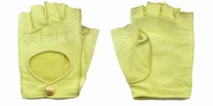 HERMES ラムレザー グローブ 革手袋 Hパンチング Hロゴ フィンガーレス フランス製 イエロー系 黄 7.5 0208 AA