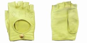 HERMES ラムレザー グローブ 革手袋 Hパンチング Hロゴ フィンガーレス フランス製 イエロー系 黄 7.5 0208 AA