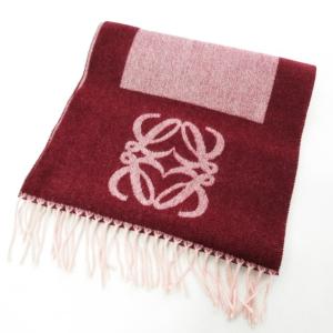 LOEWE アナグラム カシミヤ ストール マフラー フリンジ ラージロゴ イタリア製 切替 ワインレッド系