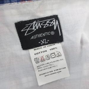 STUSSY キルティング ポケット シャツ 半袖 ロゴ刺? 赤 白 青系 XL 0227 AA