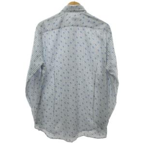 ETRO 美品 近年モデル ペイズリー柄 ホリゾンタルカラー シャツ 総柄 イタリア製 長袖 白 青 ネイビー系 41 0213