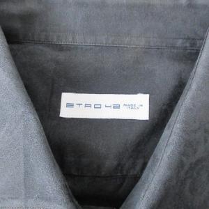 ETRO ドレスシャツ 長袖 花柄 総柄 ジャカード レギュラーカラー ビジネス フォーマル ネイビー 濃紺 42 約Ｌ相当 0214