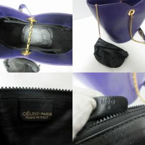 CELINE ヴィンテージ チェーンショルダーバッグ レザー バケツバッグ ミニポーチ付 サークルロゴ 紫