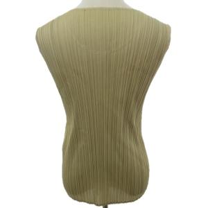 ISSEY MIYAKE 美品 プリーツ ノースリーブ カットソー シャツ ブラウス ベージュ L 0228