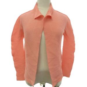 美品 ワッフルプリーツ シャツ ブラウス カーディガン 長袖 サーモンピンク Fサイズ 0228