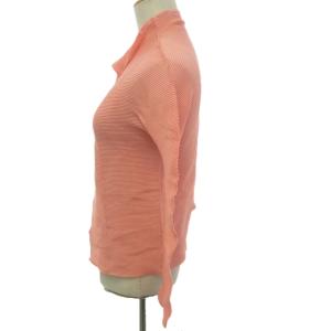 me ISSEY MIYAKE 美品 ワッフルプリーツ シャツ ブラウス カーディガン 長袖 サーモンピンク Fサイズ 0228