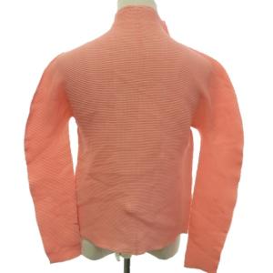 me ISSEY MIYAKE 美品 ワッフルプリーツ シャツ ブラウス カーディガン 長袖 サーモンピンク Fサイズ 0228