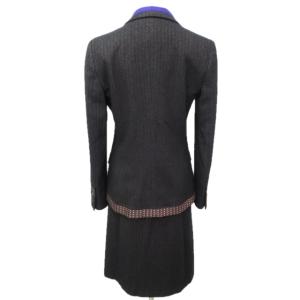 ETRO 最高級 スカート セットアップ スーツ 上下 2B ノーベント シルク混 ヘリンボーン 切替 スタッズ装飾 ウール ブラウン系