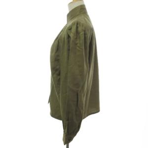 GIVENCHY ヴィンテージ ウール シルク混 ブラウス シャツ ヘリンボーン柄 長袖 カットソー カーキ 8 約M 0303