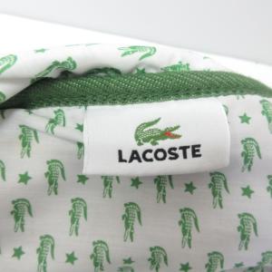 LACOSTE ボストンバッグ ショルダーバッグ ロゴ スウェット地 切替 ポーチ付 灰 緑 グレー グリーン 系 0303