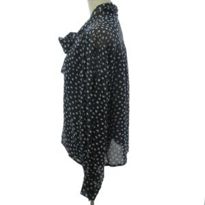 GIVENCHY ヴィンテージ 総シルク リボン ブラウス シャツ ドット 水玉 長袖 ネイビー 白 10 約L 0302