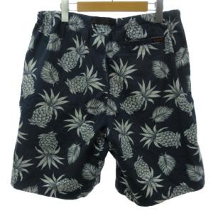GRAMiCCi イージー ハーフパンツ 総柄 ショートパンツ ゴムウエスト パイナップル柄 ネイビー 白 XL 0228