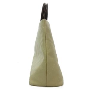 CHANEL ウッド ハンドル キャビアスキン レザー ハンドバッグ トートバッグ ココマーク ベージュ